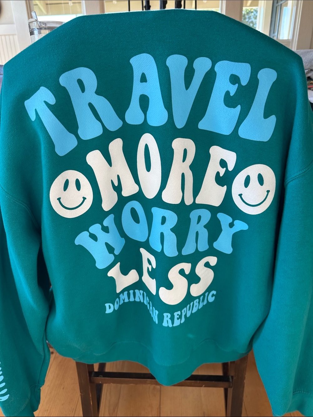 Teal Hooded Sweatshirt - Travel More Worry Less hoodie XL